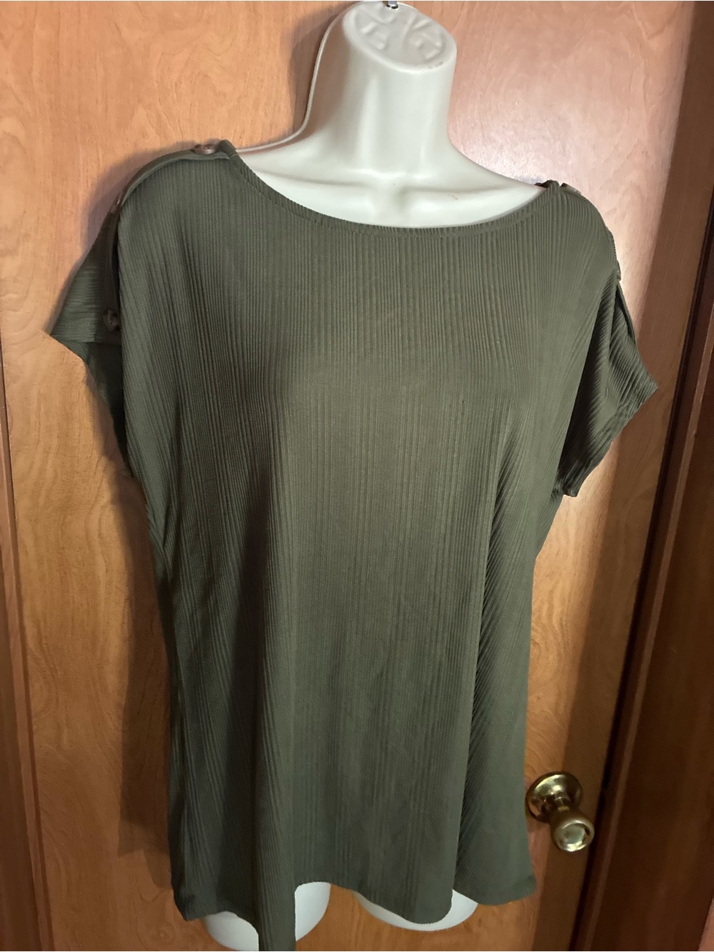 Relaxed Ribbed Olive Green Women's Top